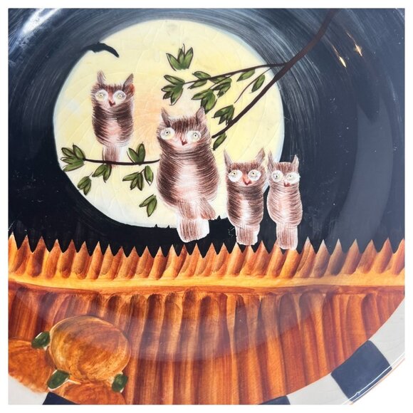 Sakura Pumpkin Hollow Salad Plate With Owls Bats Halloween David Carter Brown - Picture 2 of 4